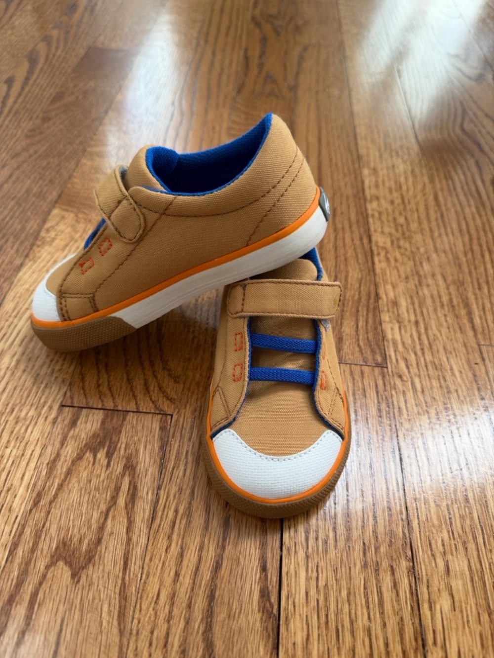 See Kai run toddler Casual Canvas Sneakers - Tan with Blue Accents